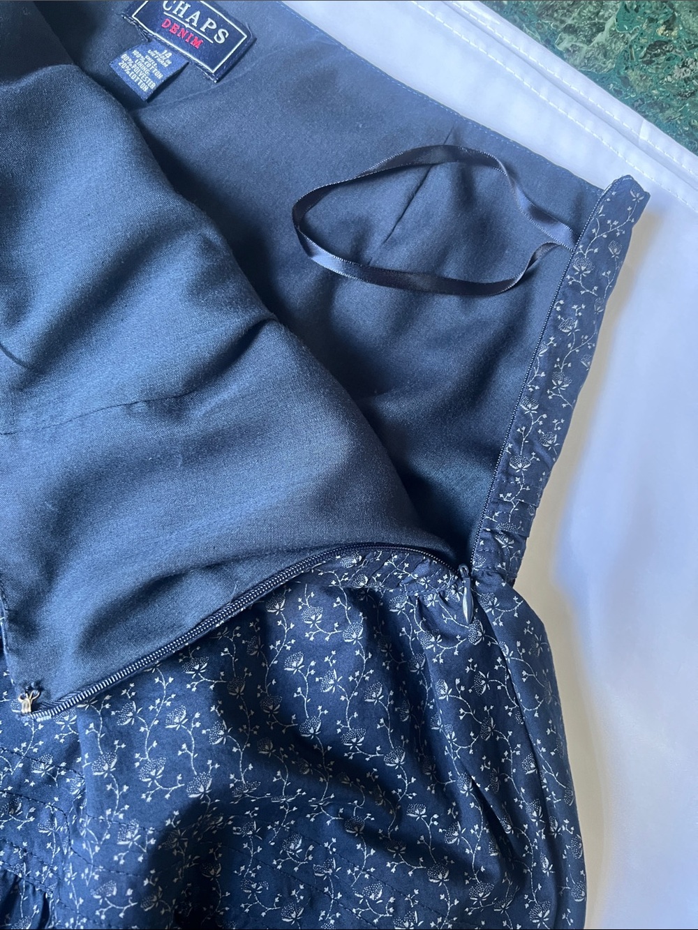 Chaps Navy Floral Tiered Ruffle Midi Skirt Sz 14 Boho Prairie Beach Preppy - Picture 5 of 12